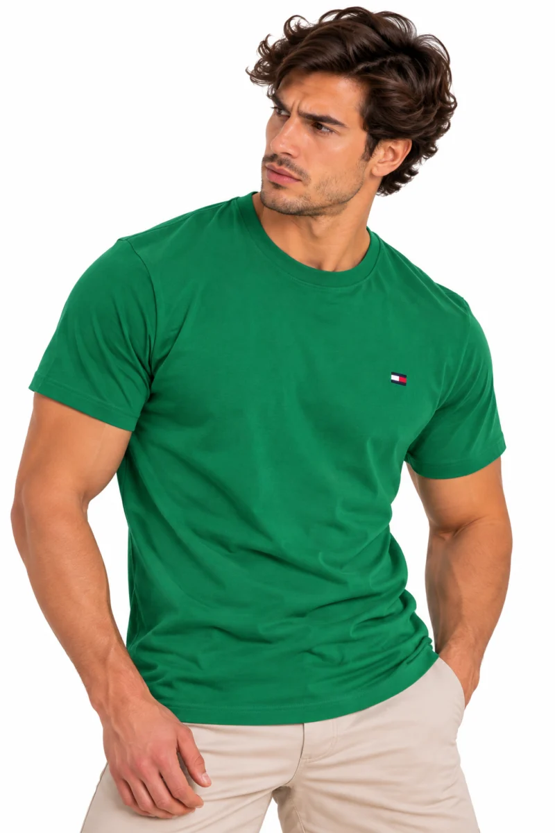 Camiseta Tommy Hilfiger de algodón verde con logo de bandera al pecho