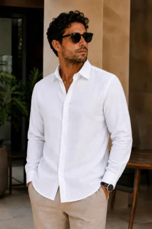 Camisa de lino manga larga Giorginni Couture blanca