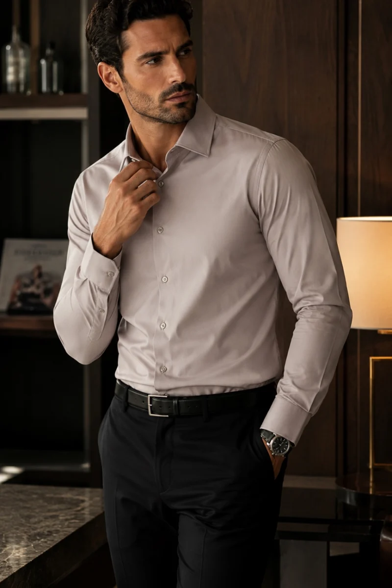 Camisa de vestir manga larga Giorginni Couture color beige