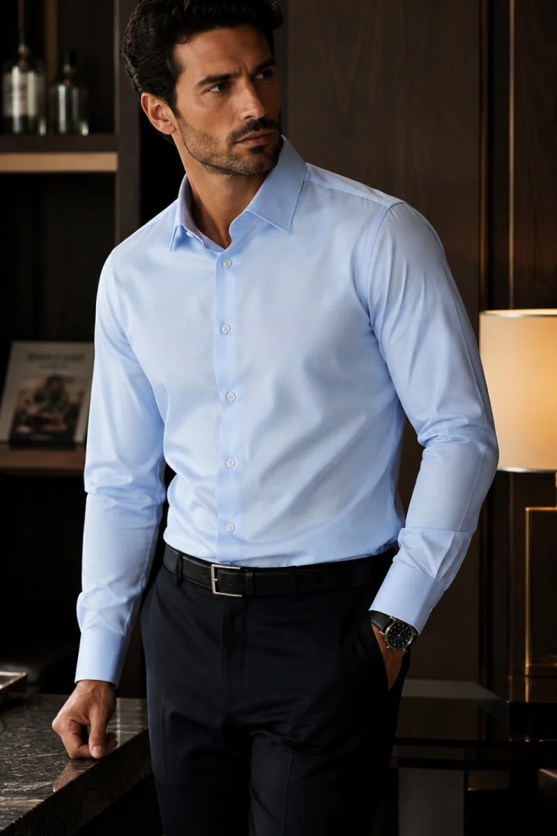Camisa de vestir manga larga Giorginni Couture color celeste