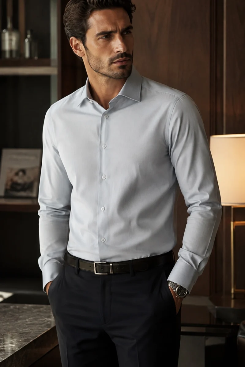 Camisa de vestir manga larga Giorginni Couture color gris claro