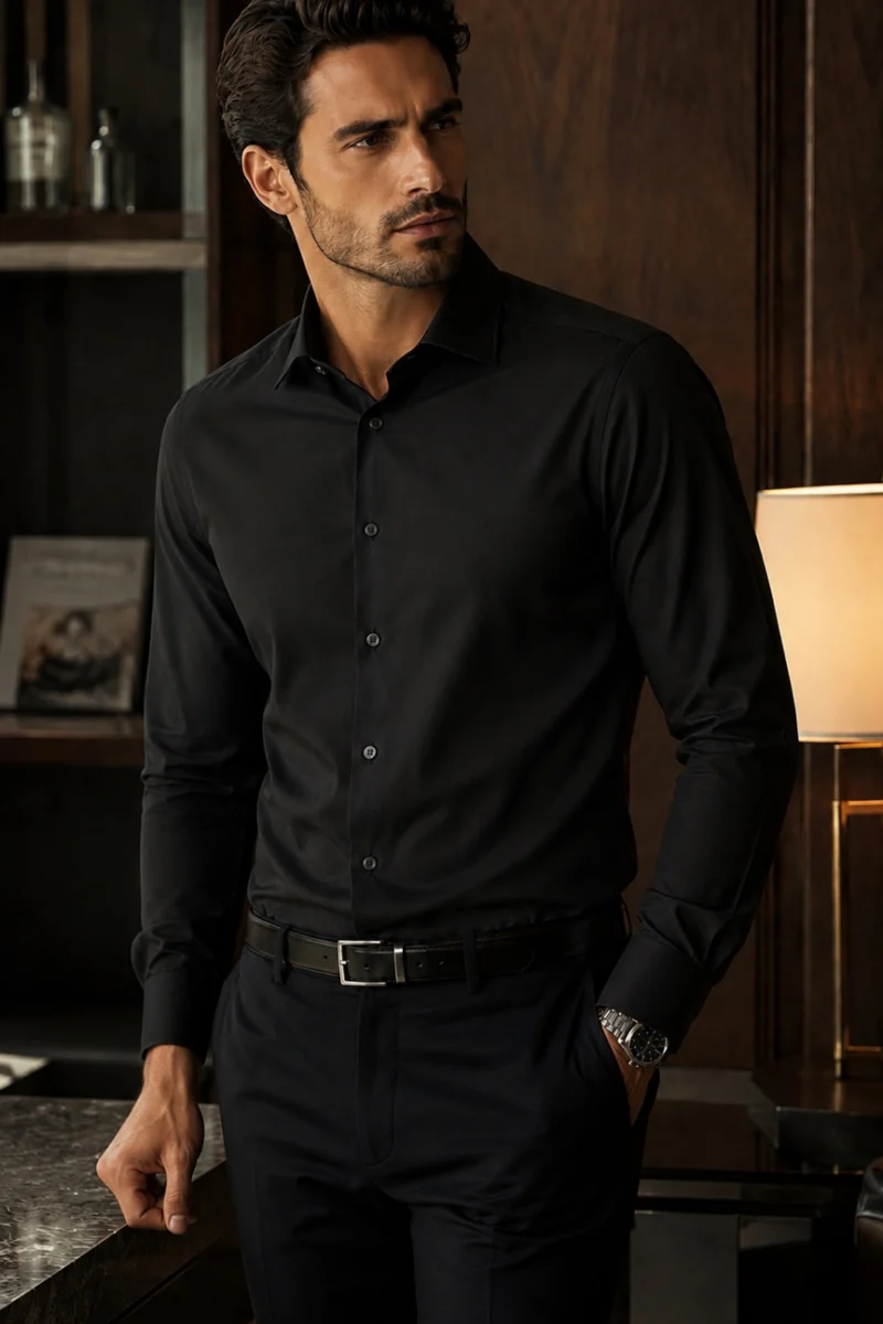 Camisa de vestir manga larga Giorginni Couture color negro