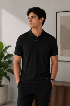 Polo tejido Old Money Giorginni Couture negro con botones