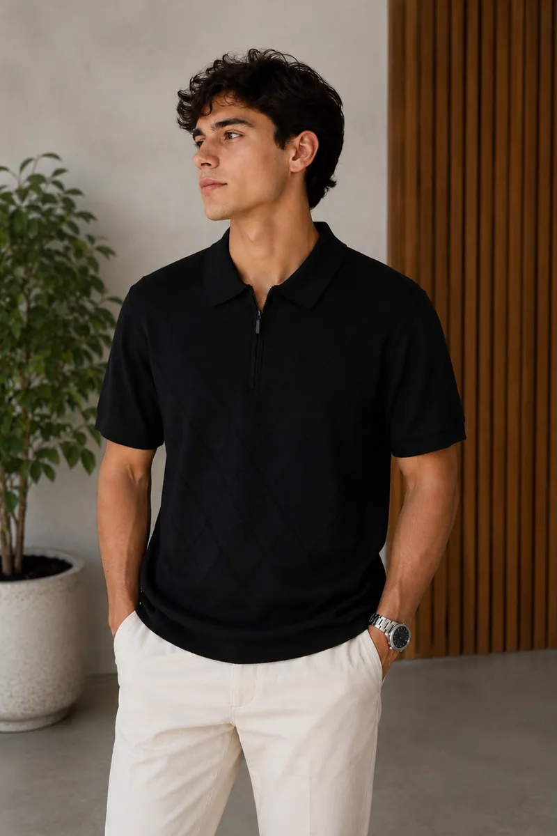 Polo tejido Old Money Giorginni Couture negro con cierre