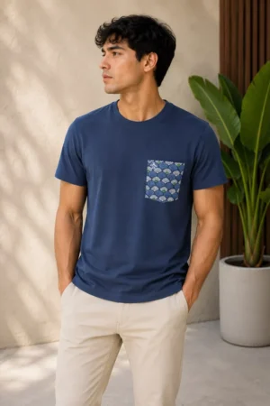 Camiseta Original Penguin de algodón azul con bolsillo estampado de abanicos