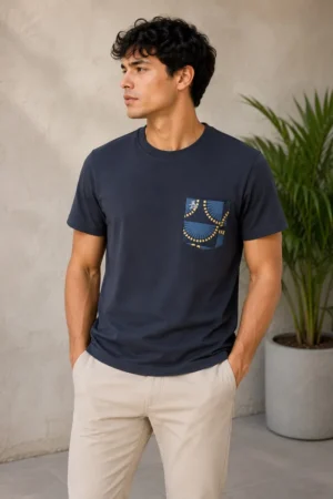 Camiseta Original Penguin de algodón azul marino con bolsillo estampado de arcos