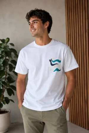 Camiseta Original Penguin de algodón blanca con bolsillo estampado de olas