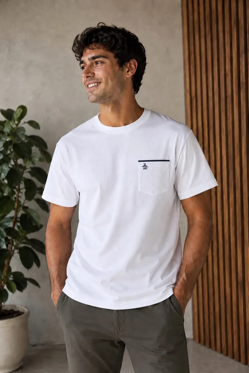 Camiseta Original Penguin de algodón blanca con bolsillo ribeteado