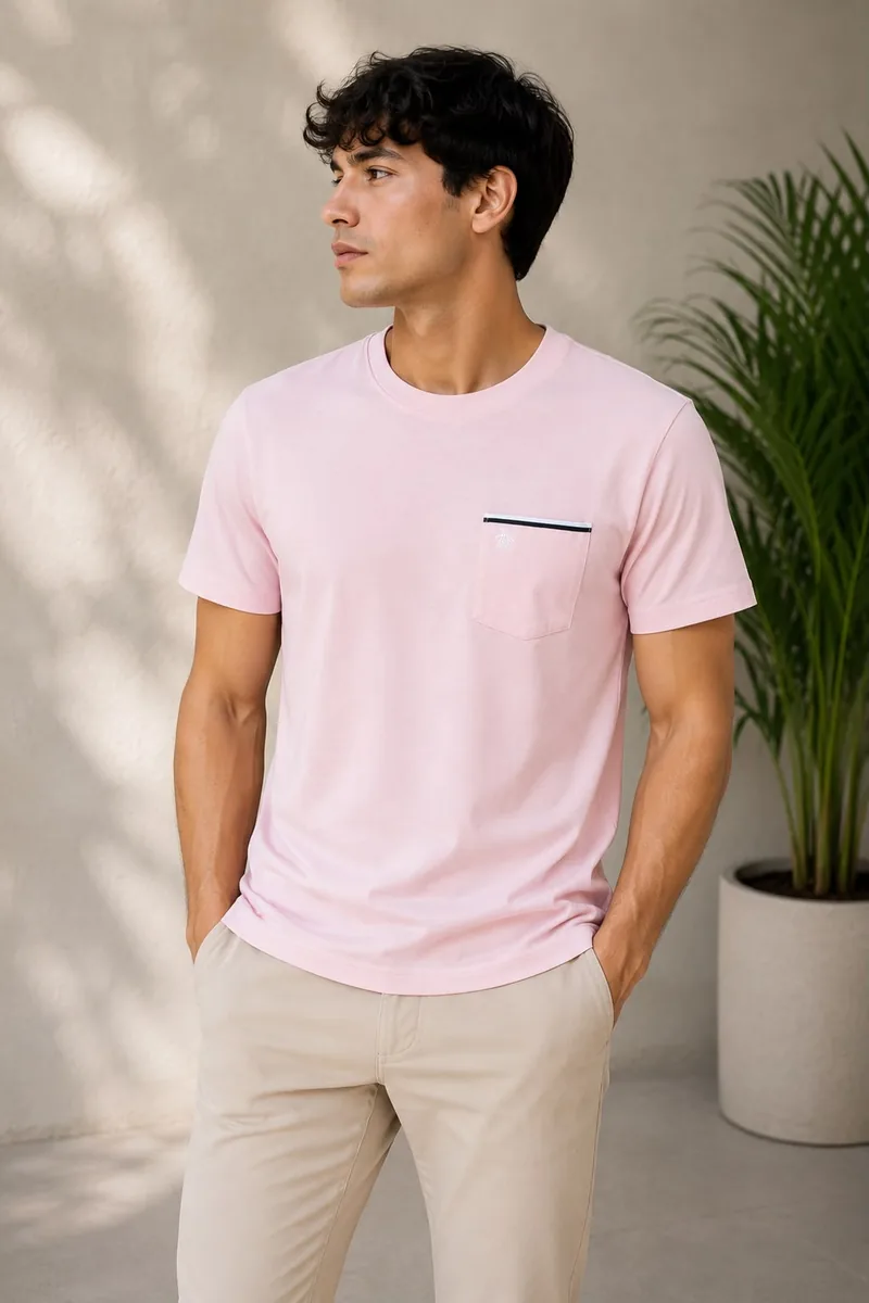 Camiseta Original Penguin de algodón rosado claro con bolsillo ribeteado