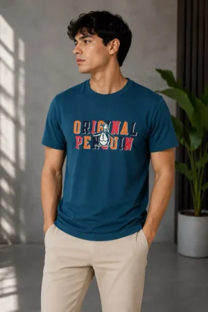 Camiseta Original Penguin de algodón azul petróleo con logo estampado