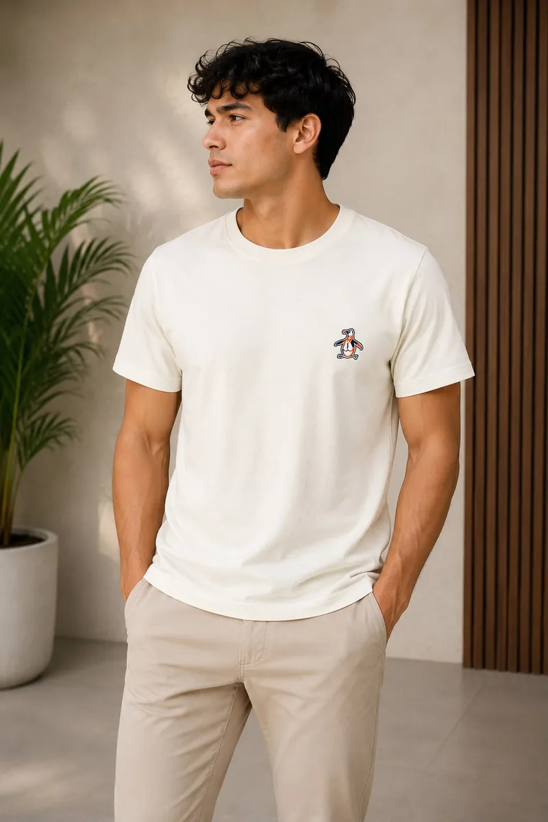 Camiseta Original Penguin de algodón beige con logo bordado