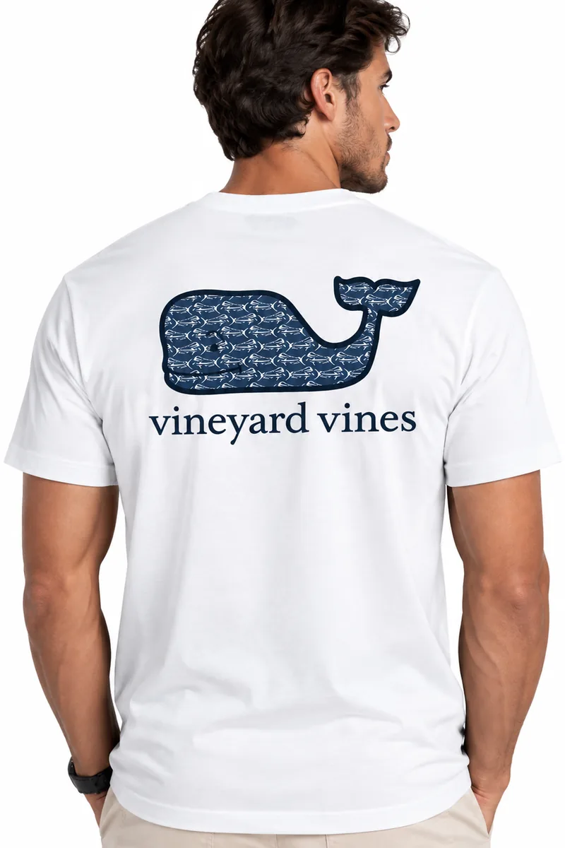 Camiseta de Algodón con Logo de Ballena Vineyard Vines blanco, vista de espalda