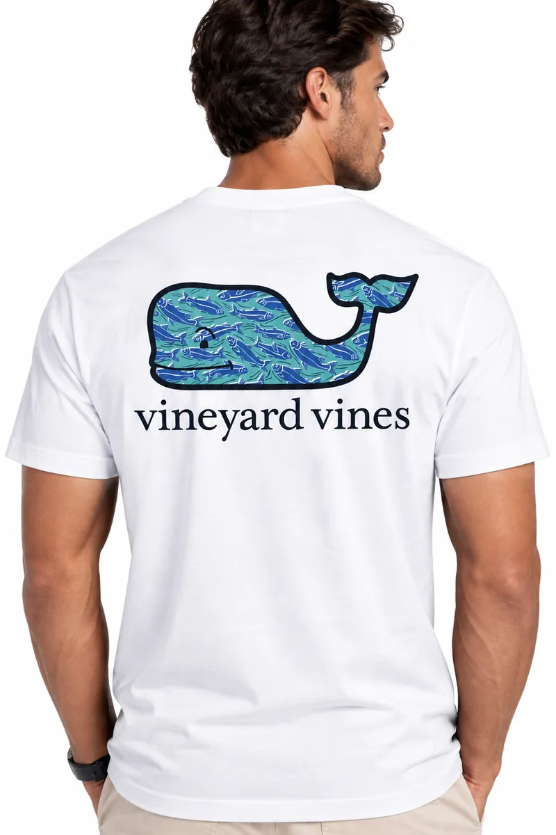 Camiseta de Algodón con Ballena Estampada Vineyard Vines blanco, vista de espalda