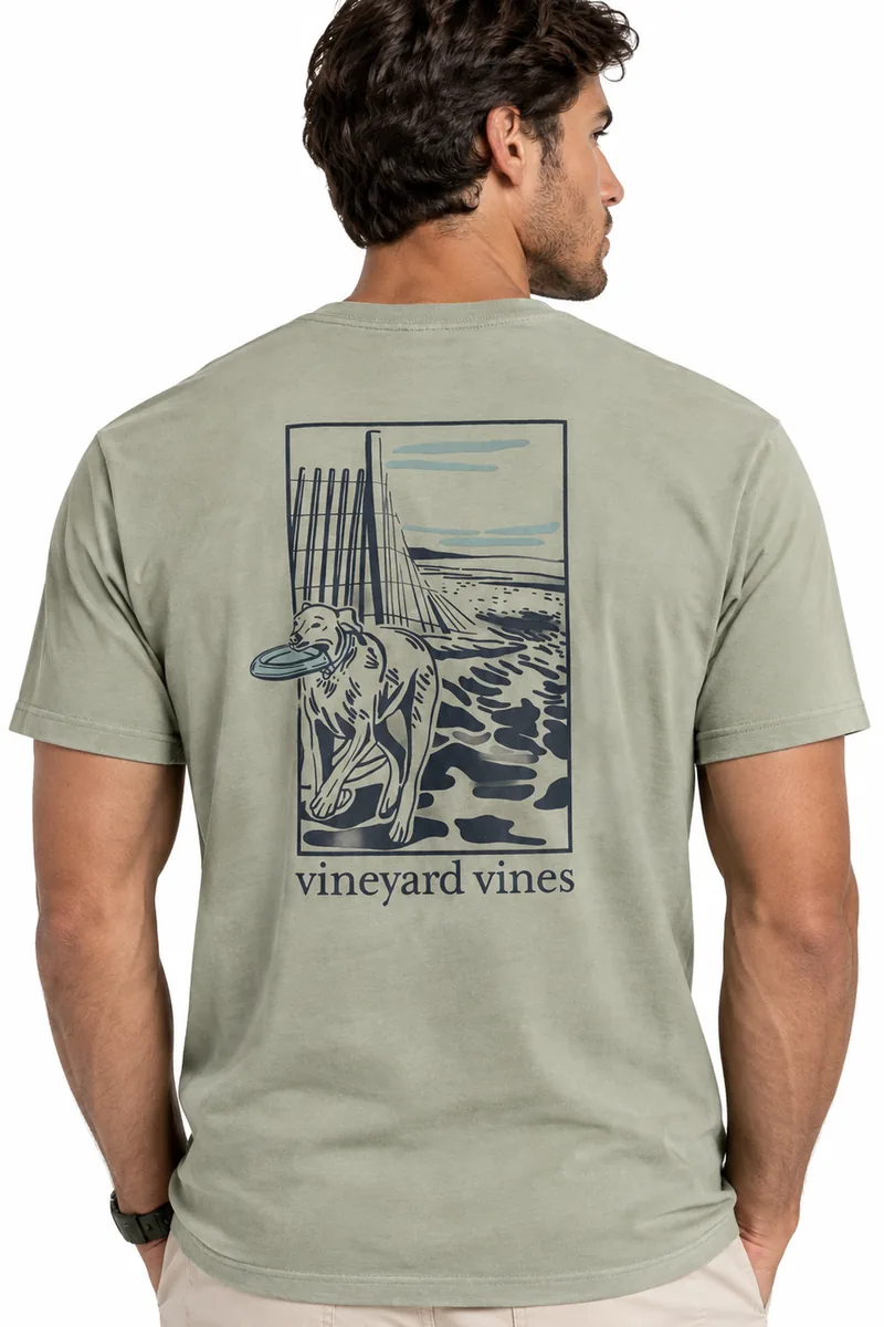 Camiseta de Algodón con Estampado de Pesca Vineyard Vines verde claro, vista de espalda