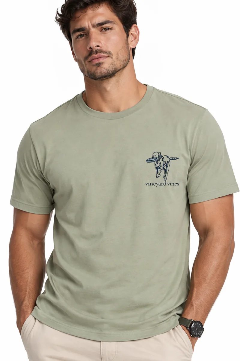 Camiseta de Algodón con Estampado de Pesca Vineyard Vines verde claro, vista frontal