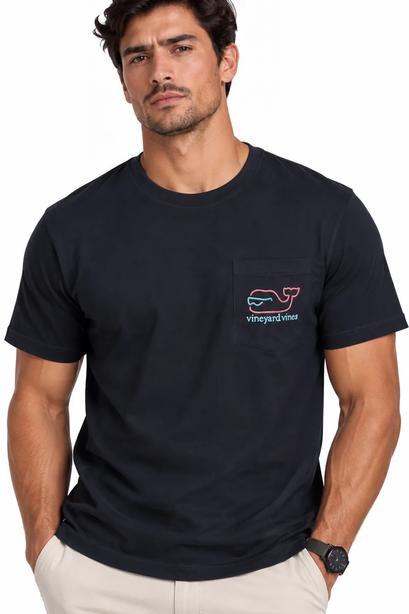 Camiseta de Algodón Good Vibes Vineyard Vines azul marino, vista frontal