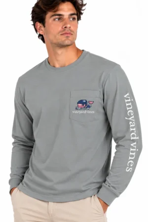 Camiseta Manga Larga con Ballena y Casco Vineyard Vines gris, vista frontal