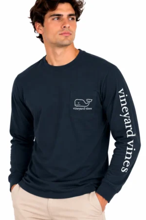 Camiseta Manga Larga con Ballena en Contorno Vineyard Vines azul marino, vista frontal