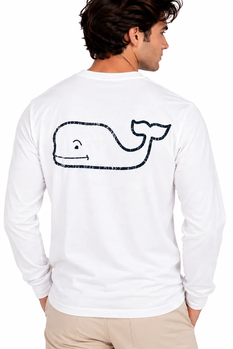 Camiseta Manga Larga con Ballena en Contorno Vineyard Vines blanco, vista de espalda