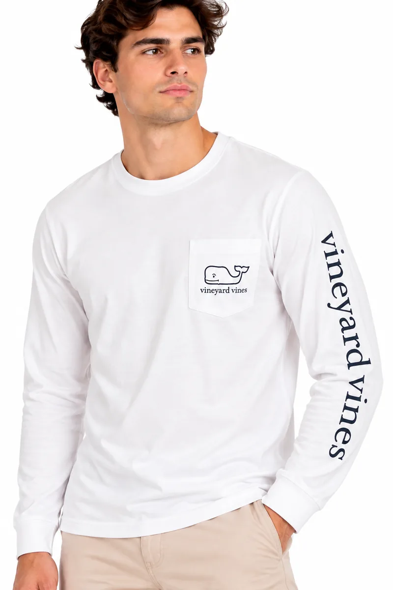 Camiseta Manga Larga con Ballena en Contorno Vineyard Vines blanco, vista frontal