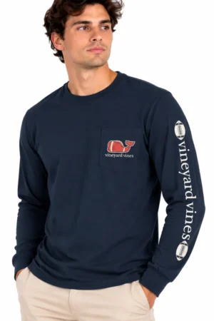 Camiseta Manga Larga con Ballena Fútbol Americano Vineyard Vines azul marino, vista frontal