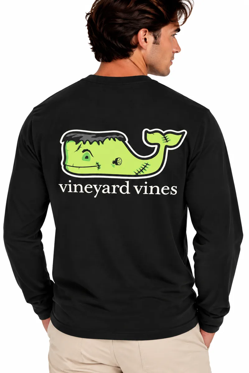 Camiseta Manga Larga con Ballena Verde Lima Vineyard Vines negro, vista de espalda