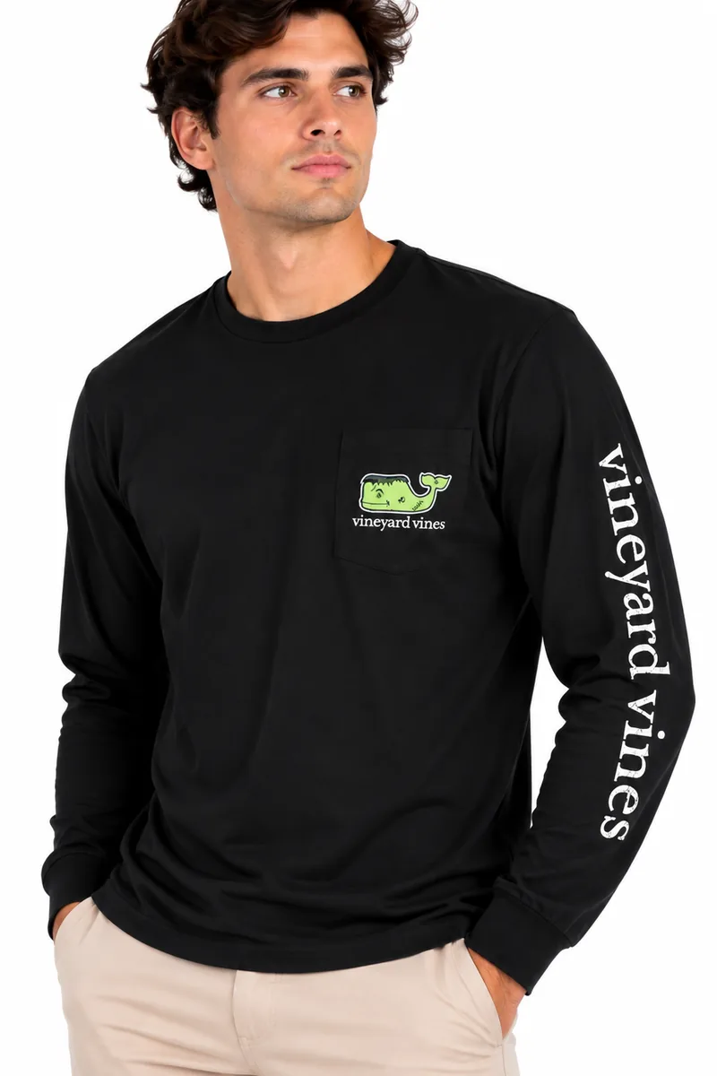 Camiseta Manga Larga con Ballena Verde Lima Vineyard Vines negro, vista frontal