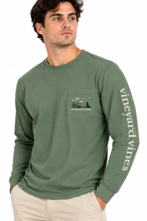 Camiseta Manga Larga con Paisaje de Aves Vineyard Vines verde, vista frontal