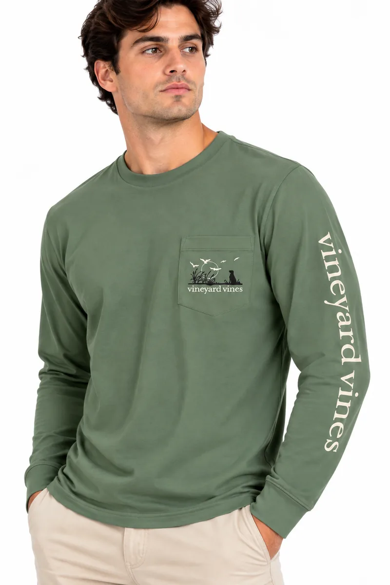 Camiseta Manga Larga con Paisaje de Aves Vineyard Vines verde, vista frontal