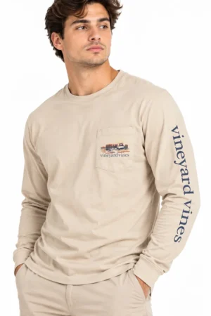 Camiseta Manga Larga con Paisaje Náutico Vineyard Vines beige, vista frontal