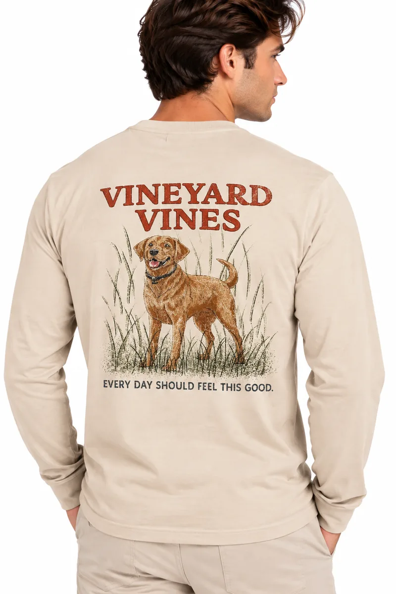 Camiseta Manga Larga con Estampado de Perro Vineyard Vines beige, vista de espalda