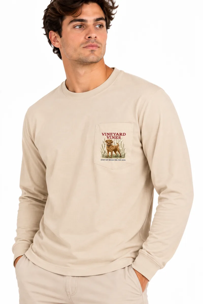 Camiseta Manga Larga con Estampado de Perro Vineyard Vines beige, vista frontal