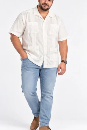 Camisa guayabera manga corta de lino Bohio color blanco