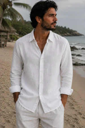 Camisa manga larga de lino Bohio color blanco