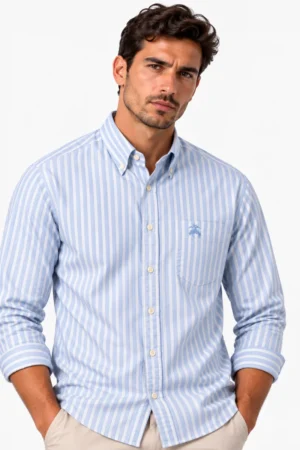 Camisa manga larga Brooks Brothers a rayas celeste