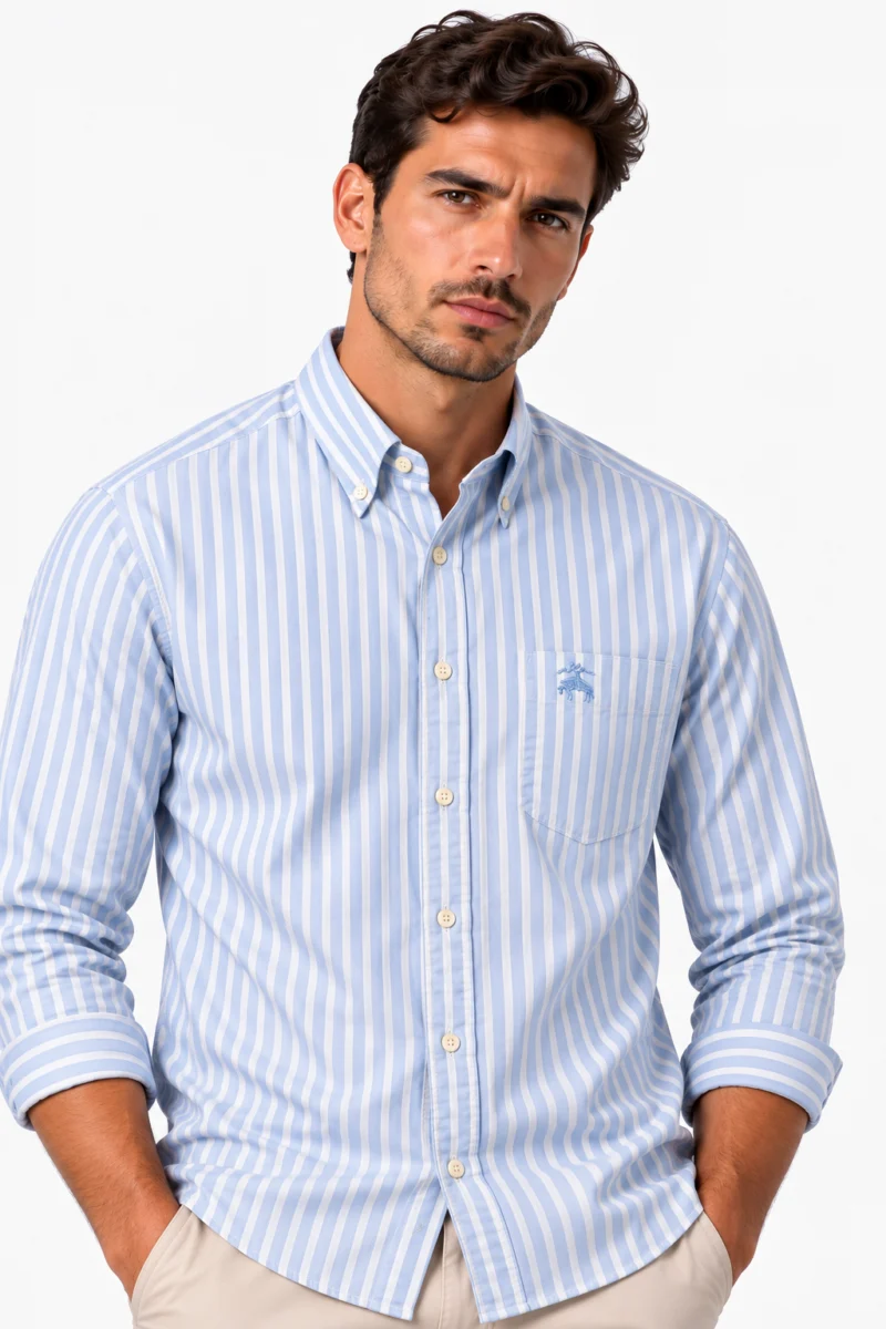 Camisa manga larga Brooks Brothers a rayas celeste