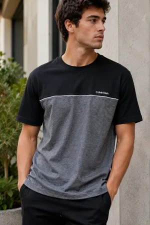 Camiseta Calvin Klein de algodón bicolor negro con gris y ribete blanco