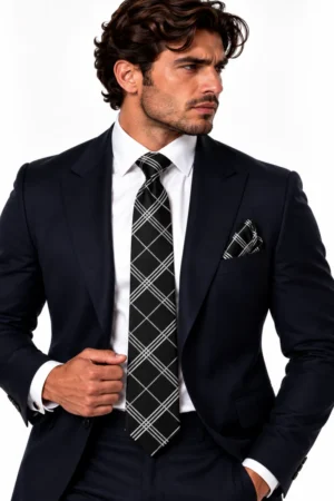 Corbata de satín a cuadros Calvin Klein color gris