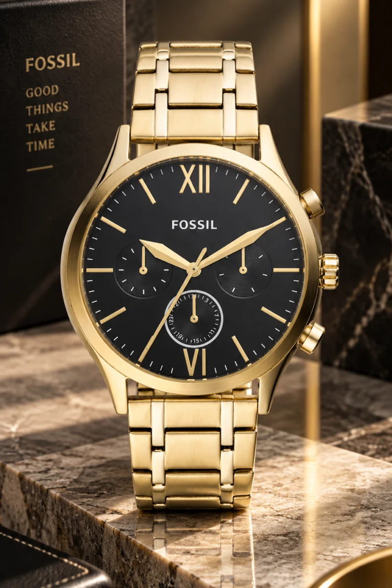 Reloj Fossil de acero modelo BQM2366 color oro con negro