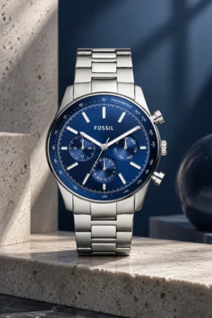 Reloj Fossil de acero modelo BQM2853 color plata con azul