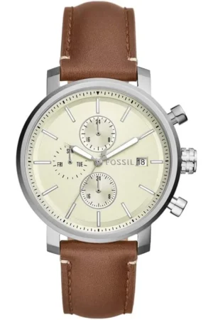 Reloj Fossil de cuero modelo BQ2850 color café con crema