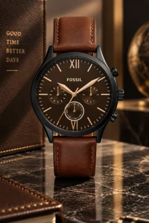 Reloj Fossil de cuero modelo BQM2453 color café con negro