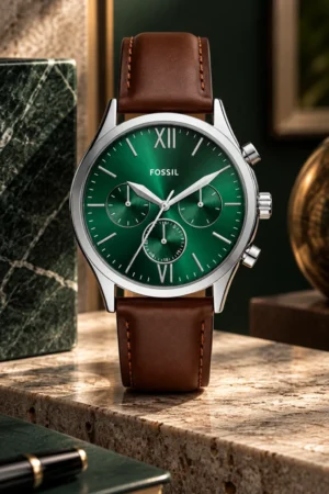 Reloj Fossil de cuero modelo BQM2813 color café con verde