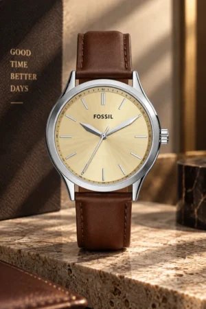 Reloj Fossil de cuero modelo BQM2865 color café con crema