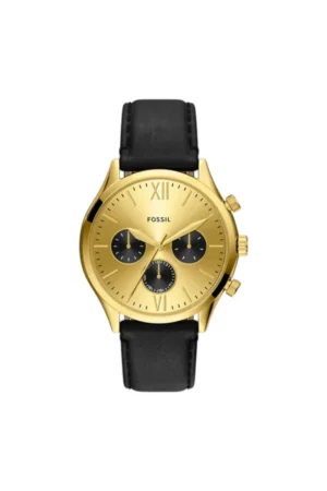 Reloj Fossil de cuero modelo BQM7133 color negro con oro