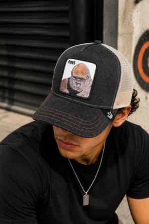 Gorra Trucker Gorila Boss Goorin Bros color negro con gris