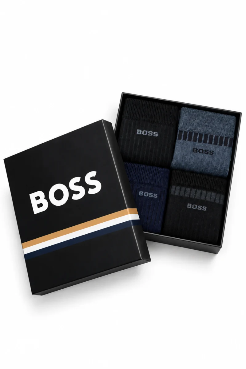 Paquete de 4 calcetas de algodón BOSS en caja de regalo
