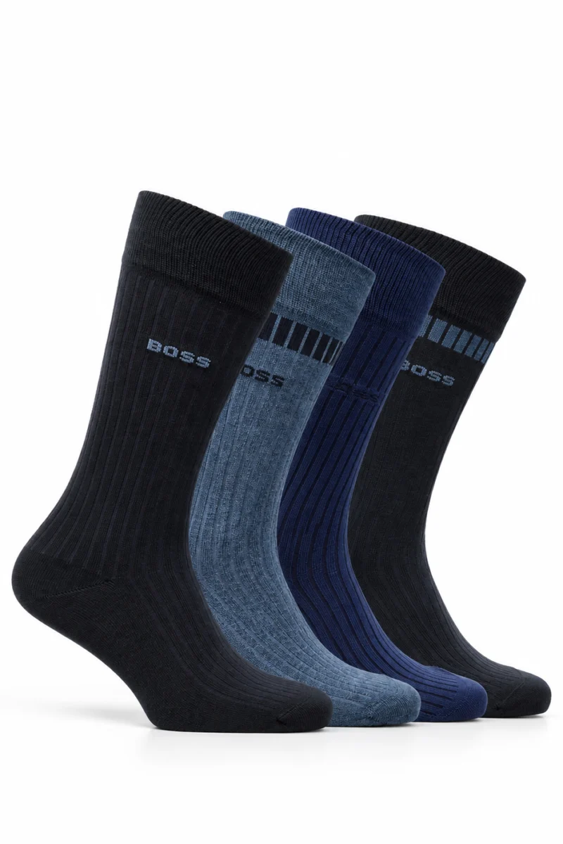 Paquete de 4 calcetas de algodón BOSS en tonos negro y azul