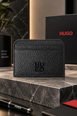 Tarjetero de cuero Hugo Boss color negro