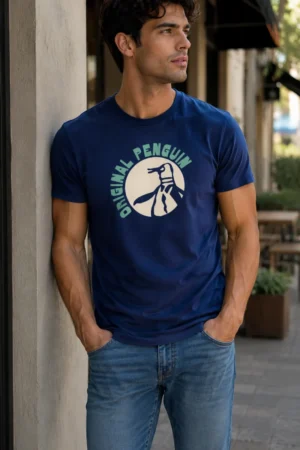 Camiseta Original Penguin de algodón azul marino con logo circular estampado